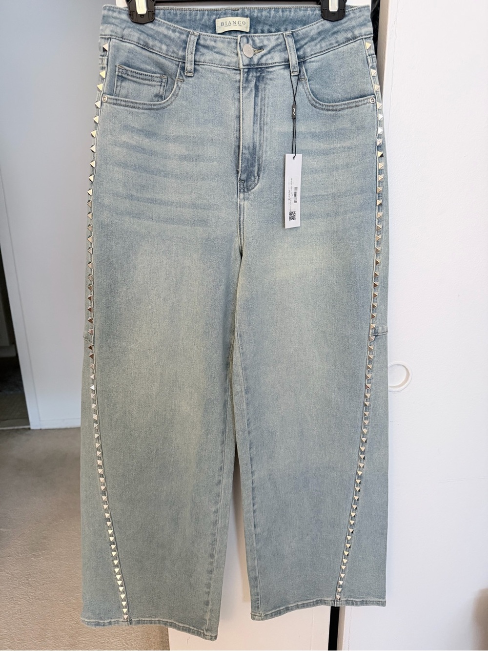 NWT Bianco Jeans Charlie Studded Seam Wide Leg Jeans 27